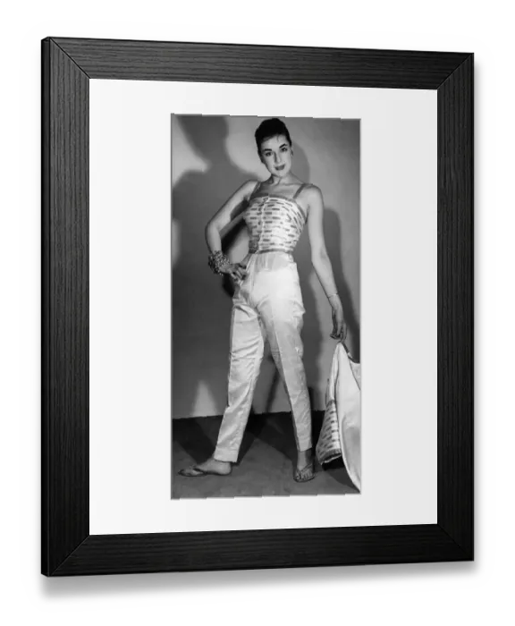Framed Print : Clothing-Fashion 1957: Casual wear trousers and top decorated with gold lame braid with