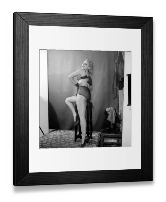Framed Print : Clothing: Fashion: Underwear: Woman poses in underwear. Model: Stella. 1957 A 682c-003