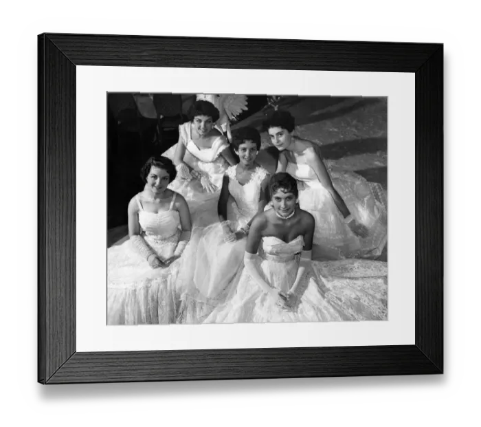 Framed Print : Clothing Fashion 1957: (Afternoon rehearsal pictures). Three front girls (left to right)