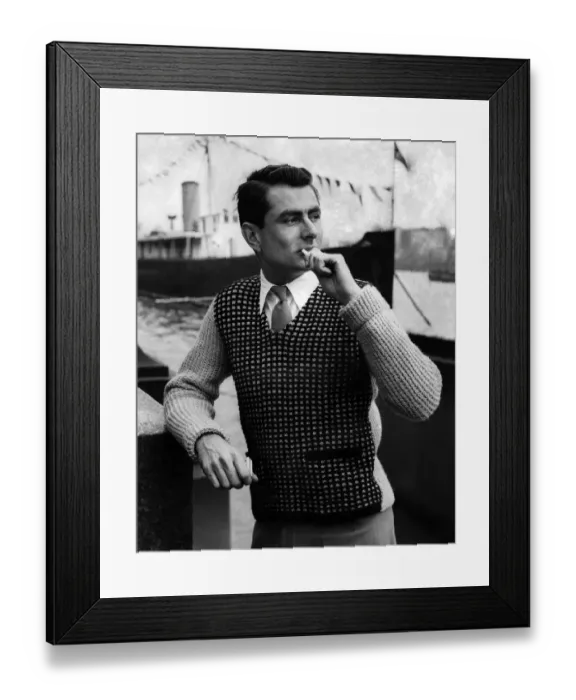 Framed Print : Clothing Fashion Mens Knitwear. Knitting Patterns. June 1955 P014141