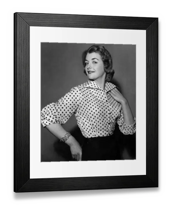 Framed Print : Clothing Fashion 1955. Woman modelling blouses. P015129 Framed Print : Clothing Fashion 1955. Woman modelling blouses. P015129