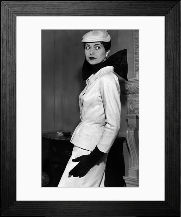 Framed Print : Clothing-Fashion 1954: No. 3 Mehitable'a suit in white wool scooped out