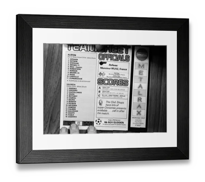 Framed Print : West Brom 2-0 Valencia, UEFA Cup match at The Hawthorns, Wednesday 6th December 1978 Framed Print : West Brom 2-0 Valencia, UEFA Cup match at The Hawthorns, Wednesday 6th December 1978