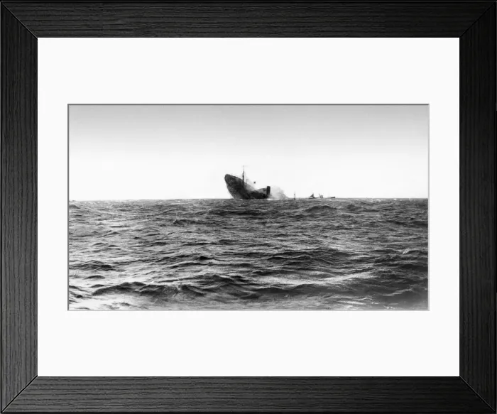 Framed Print : The final moments of an allied cargo ship after she had been torpedoed by a German U-Boat Framed Print : The final moments of an allied cargo ship after she had been torpedoed by a German U-Boat