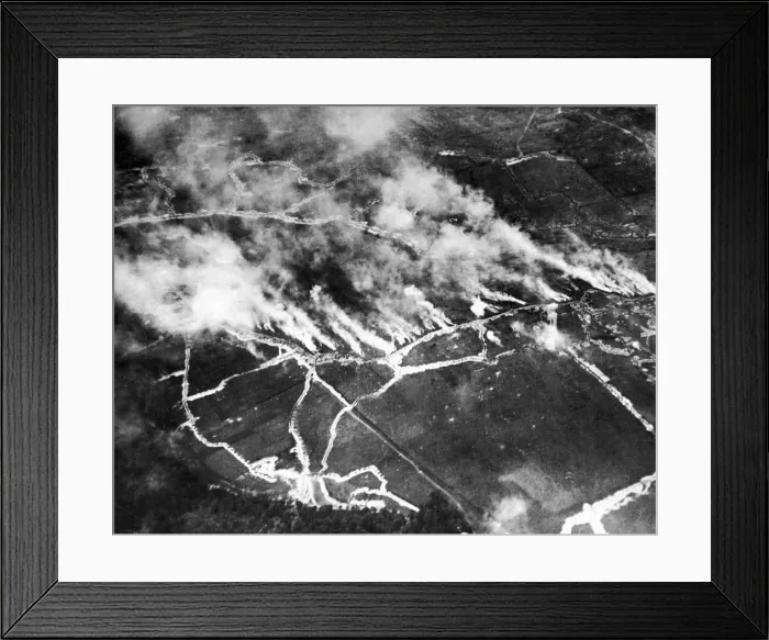 Framed Print : A British gas attack on German trenches, location not known May 1918