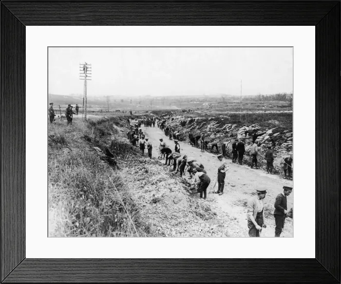 Framed Print : Labour Battalion repairing a road near Mametz over recently captured ground, August 1916
