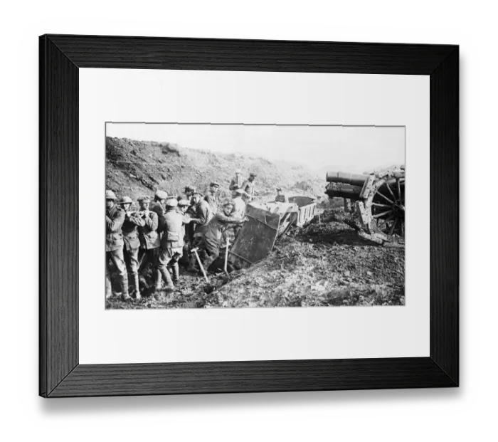 Framed Print : Sappers seen here clearing the ground for a howitzer during the Third Battle of Ypres Framed Print : Sappers seen here clearing the ground for a howitzer during the Third Battle of Ypres