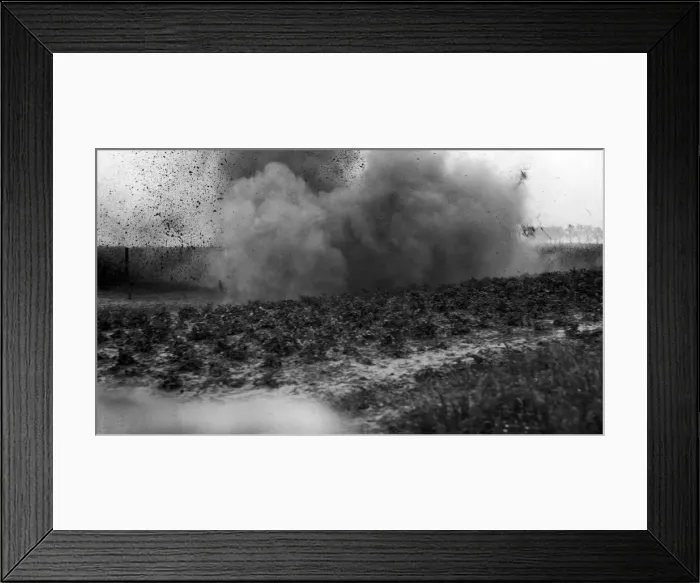 Framed Print : Canadian bombardment attempting to cut the wire on the Somme Front. 26th July 1916 Framed Print : Canadian bombardment attempting to cut the wire on the Somme Front. 26th July 1916