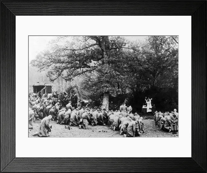 Framed Print : French soldiers hold a mass for their fallen comrades just behind the front line near Framed Print : French soldiers hold a mass for their fallen comrades just behind the front line near