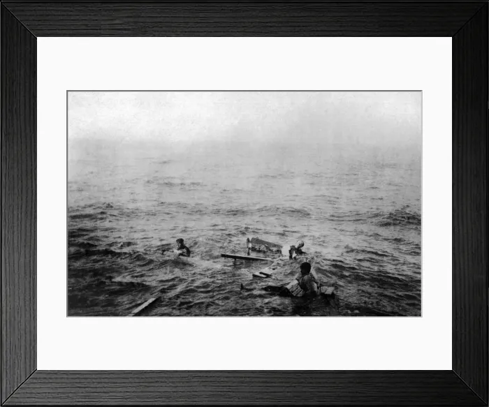 Framed Print : Survivors from a torpedoed merchant ship who survived in the water for a day Framed Print : Survivors from a torpedoed merchant ship who survived in the water for a day