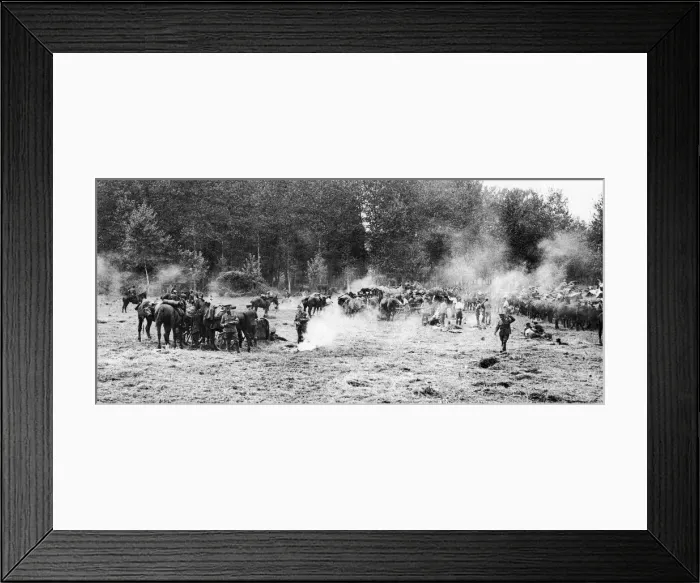 Framed Print : English cavalry call a halt in the strenuous life at the front Framed Print : English cavalry call a halt in the strenuous life at the front