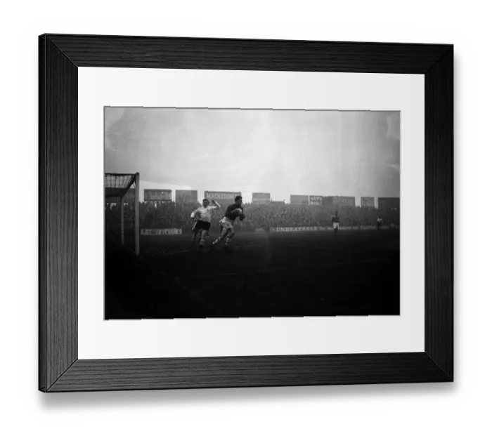 Framed Print : Fulham v Nottingham Forest Football December 1956 Fulham Goalkeeper Black saves a Framed Print : Fulham v Nottingham Forest Football December 1956 Fulham Goalkeeper Black saves a