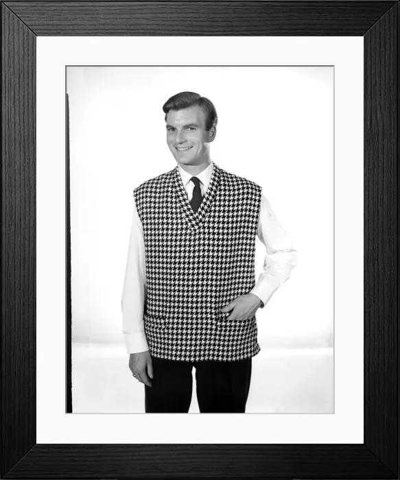 Framed Print : Clothing: Fashion: Menswear: Man wearing check waistcoat. 1960 B1022-003 Framed Print : Clothing: Fashion: Menswear: Man wearing check waistcoat. 1960 B1022-003