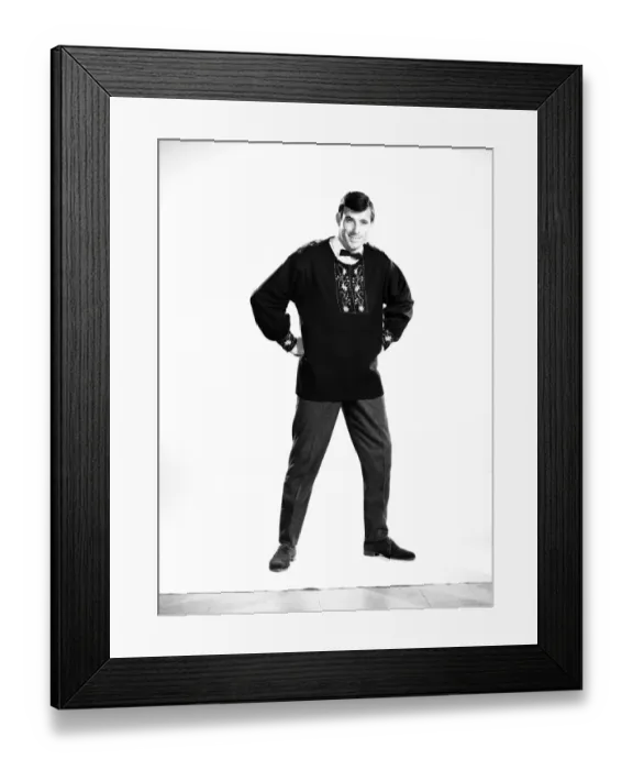 Framed Print : Clothing: Fashion: Menswear: Man wearing black party jacket. Model: Peter Anthony