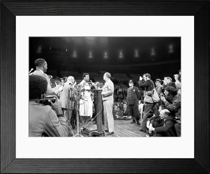 Framed Print : Muhammad Ali on the scales ahead of his first fight with Joe Frazier December 1972