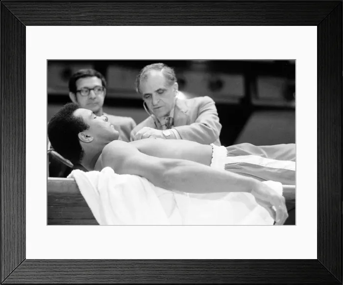 Framed Print : Muhammad Ali having a pre-fight medical ahead of his clash with Smoking Joe Frazier to be Framed Print : Muhammad Ali having a pre-fight medical ahead of his clash with Smoking Joe Frazier to be