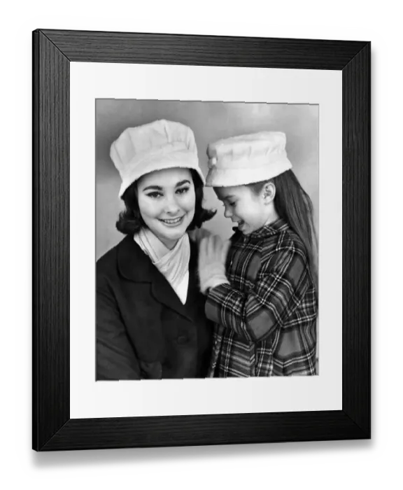 Framed Print : Clothing: Hats 1959. Hats for little girls look just like hats for big girls, these days Framed Print : Clothing: Hats 1959. Hats for little girls look just like hats for big girls, these days