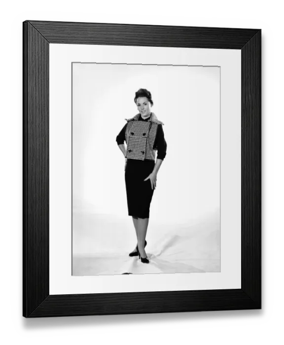 Framed Print : Clothing: Fashion: Jacket: Woman wearing check jacket. Model: Barbara Parry. 1959 B1116 Framed Print : Clothing: Fashion: Jacket: Woman wearing check jacket. Model: Barbara Parry. 1959 B1116