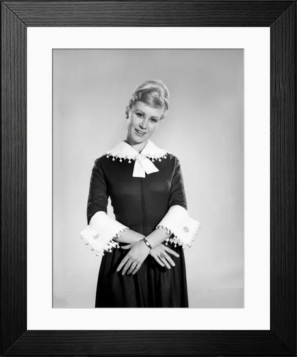 Framed Print : Clothing: Fashion: Woman wearing dress with matching collar and cuffs. Model: Rita Royce