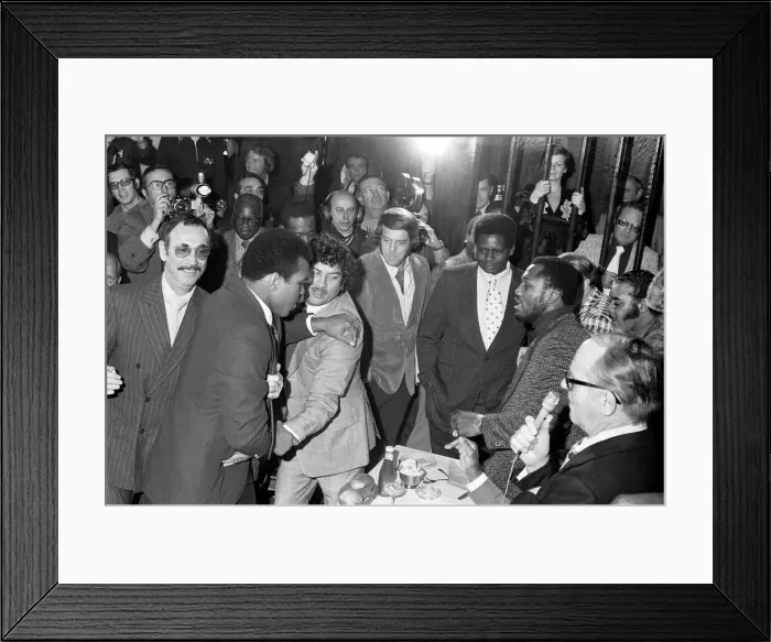 Framed Print : Boxers Party attended by fighters Joe Frazier and Muhammad Ali. January 1974 Framed Print : Boxers Party attended by fighters Joe Frazier and Muhammad Ali. January 1974