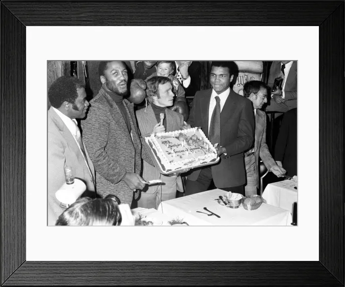 Framed Print : Boxers Party attended by fighters Joe Frazier and Muhammad Ali. January 1974 Framed Print : Boxers Party attended by fighters Joe Frazier and Muhammad Ali. January 1974
