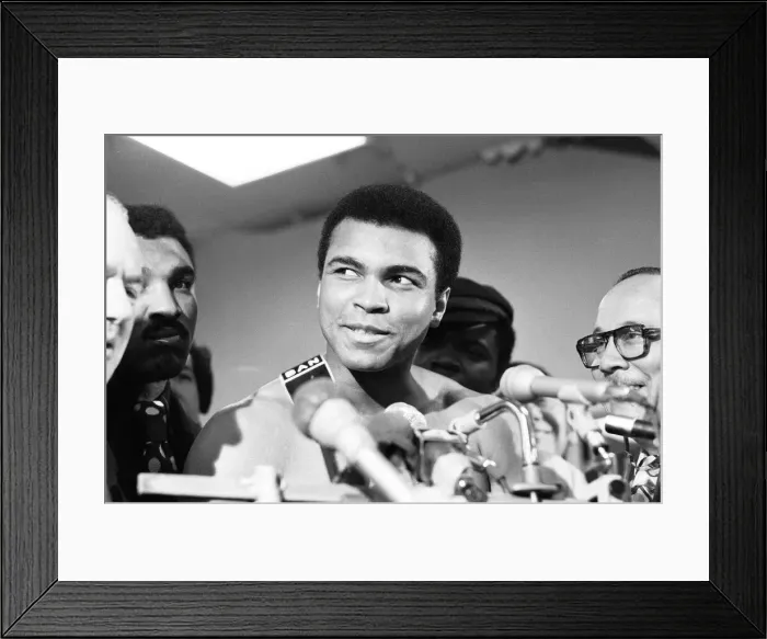Framed Print : Muhammad Ali at a pre-fight press conference for his rematch with Joe Frazier Framed Print : Muhammad Ali at a pre-fight press conference for his rematch with Joe Frazier