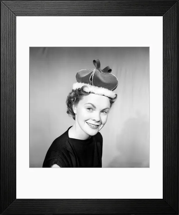 Framed Print : Clothing: Fashion: Hats: Woman wearing crown hat. 1958 B118-001 Framed Print : Clothing: Fashion: Hats: Woman wearing crown hat. 1958 B118-001