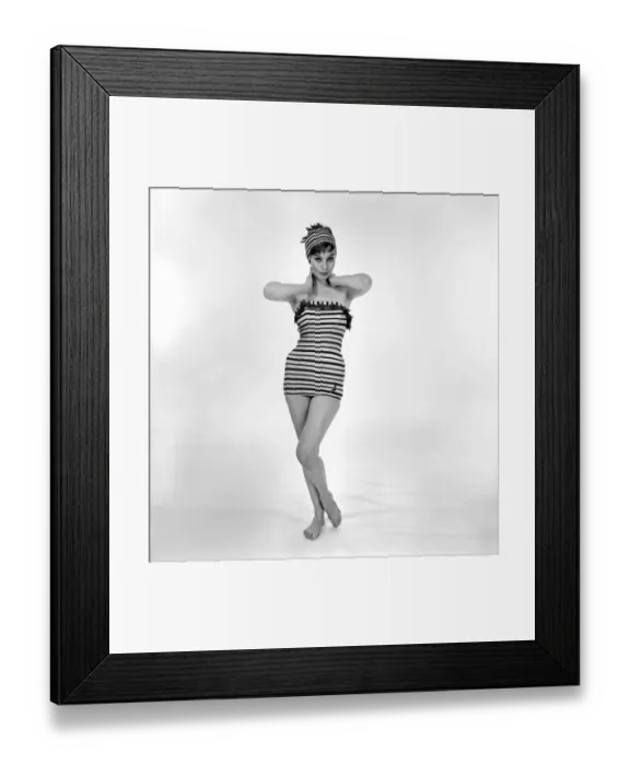 Framed Print : Clothing: Swimsuit fashion. December 1958 K8032-001