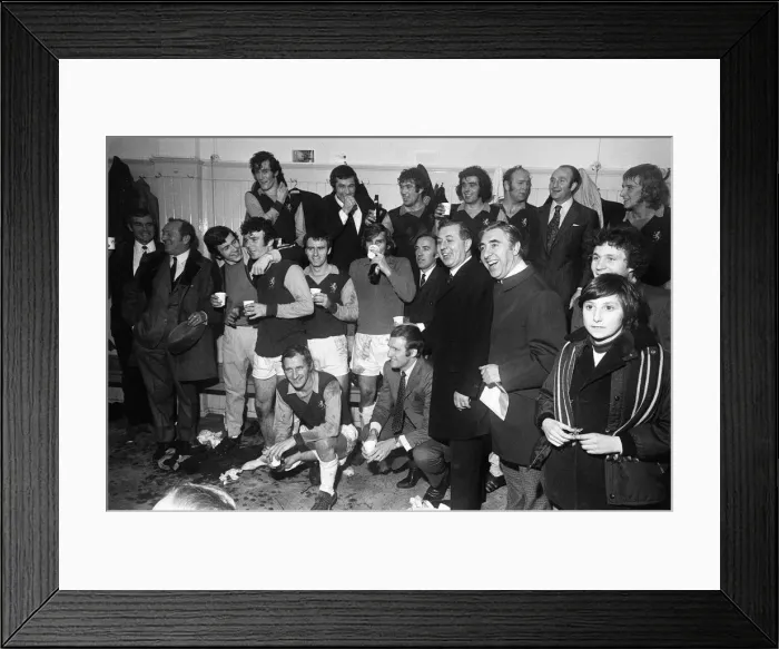 Framed Print : Aston Villa celebrating in the dressing room at Villa Park after their two one victory Framed Print : Aston Villa celebrating in the dressing room at Villa Park after their two one victory