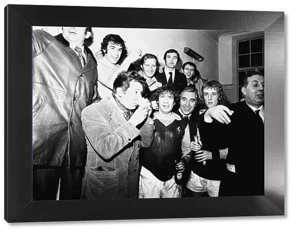 Max Bygraves and Doug Ellis seen here with Aston Villa celebrating in the dressing room