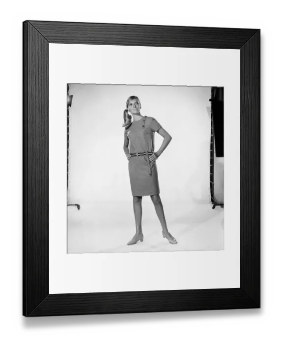 Framed Print : Clothing: Fashion: Maureen Walker Modelling: Grey dress, skirt and two jackets
