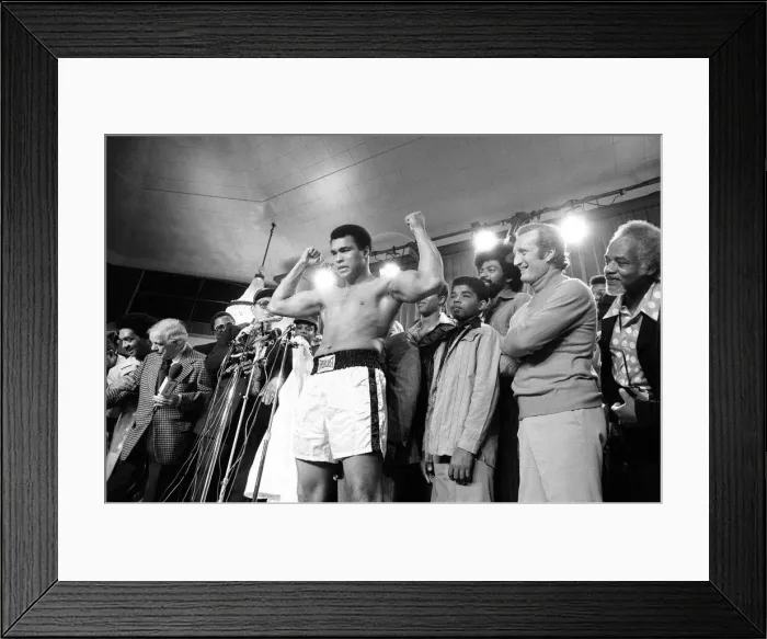 Framed Print : Muhammad Ali at a press conference to promote his upcoming film, The Greatest