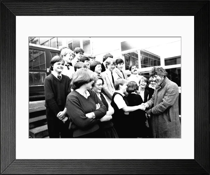 Framed Print : Former Dr Who actor Tom Baker at Heathfield Senior High School on 23rd November 1982 Framed Print : Former Dr Who actor Tom Baker at Heathfield Senior High School on 23rd November 1982