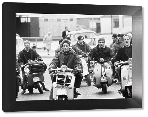 Mods gather on their scooters in Hastings East Sussex 3rd August 1964