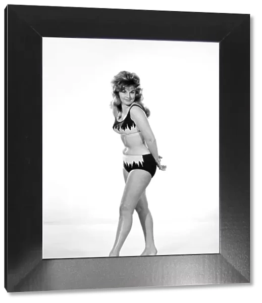 Clothing: Fashion: Beachwear: Hazel Sutton modelling swimming costumes. 1965 B1724-006