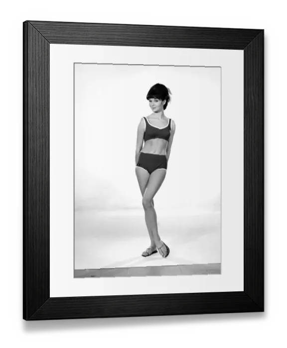 Framed Print : Clothing: Fashion: Beachwear: Model Meriel Weston seen here modelling swimming costumes Framed Print : Clothing: Fashion: Beachwear: Model Meriel Weston seen here modelling swimming costumes