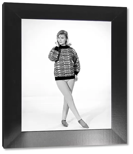 Clothing: Fashion: Knitwear: Model wearing animal jumpers. Model: Uschi Bernell