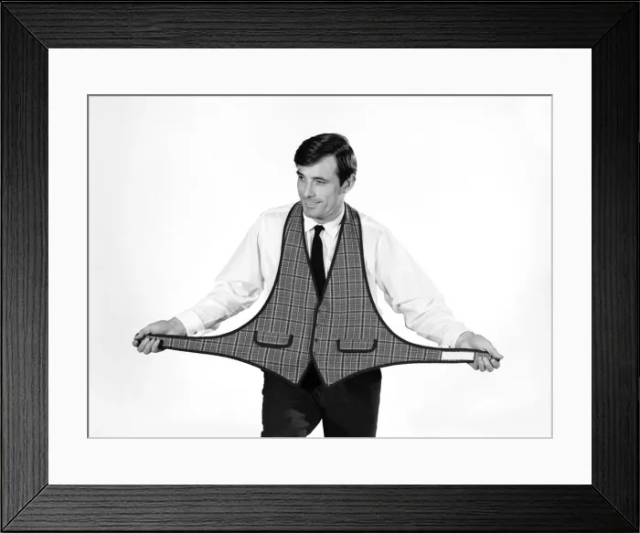 Framed Print : Clothing: Fashion: Menswear: Peter Anthony modelling waistcoat. 1964 B1709-003