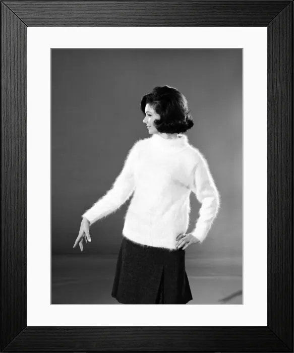 Framed Print : Clothing: Fashion: Knitwear: Woman wearing animal jumpers. Model: Merial Weston Framed Print : Clothing: Fashion: Knitwear: Woman wearing animal jumpers. Model: Merial Weston