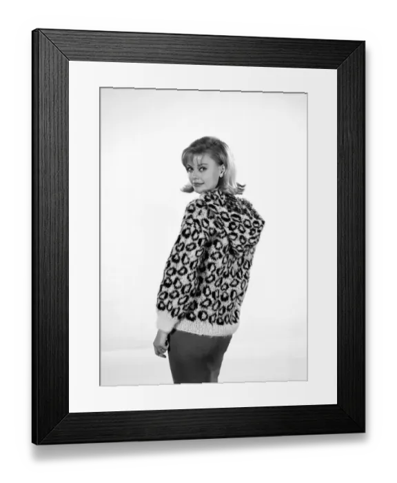 Framed Print : Clothing: Fashion: Knitwear: Model wearing animal jumpers. Model: Uschi Bernell