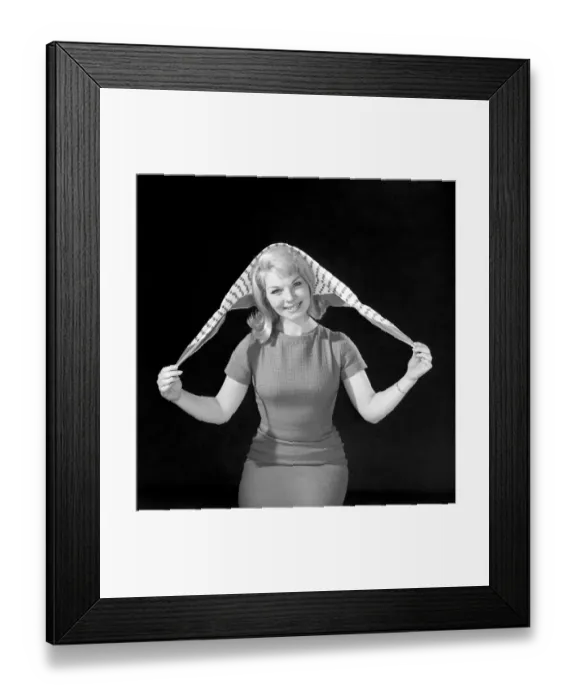 Framed Print : Clothing: Fashions: Headscarf: Woman (Marion Horton) wearing headscarf. 1966 Framed Print : Clothing: Fashions: Headscarf: Woman (Marion Horton) wearing headscarf. 1966