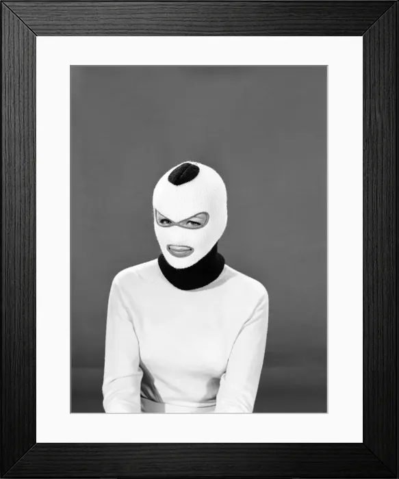 Framed Print : Clothing: Fashion: Hats: Woman wearing balaclava hat. Model: Della-Pat Young. 1965