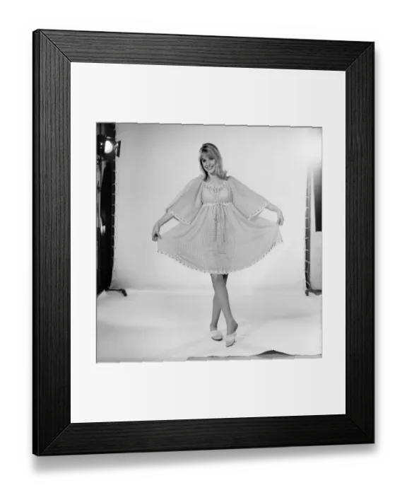 Framed Print : Clothing: Fashion: Nightwear: Model wearing night dress. 1964 B2173-001
