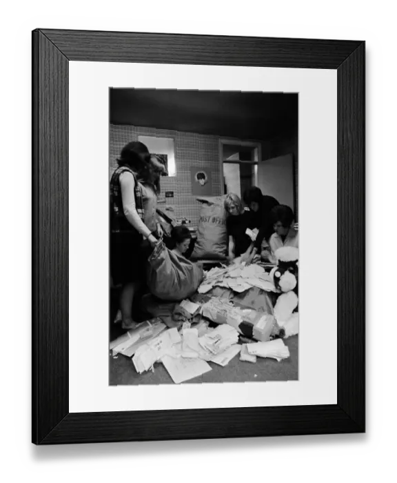 Framed Print : Staff at the Official Beatles Fan Club in Monmouth Street, Soho