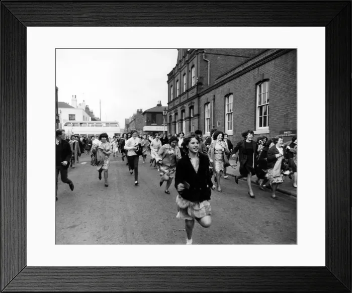 Framed Print : Fans of The Beatles, rush towards their car, outside thestudios of ABC TV in Birmingham Framed Print : Fans of The Beatles, rush towards their car, outside thestudios of ABC TV in Birmingham