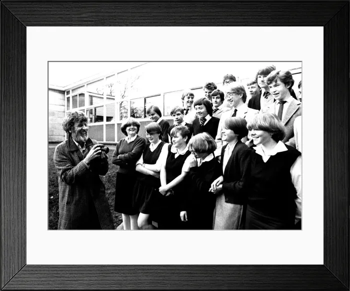 Framed Print : Former Dr Who actor Tom Baker at Heathfield Senior High School on 23rd November 1982