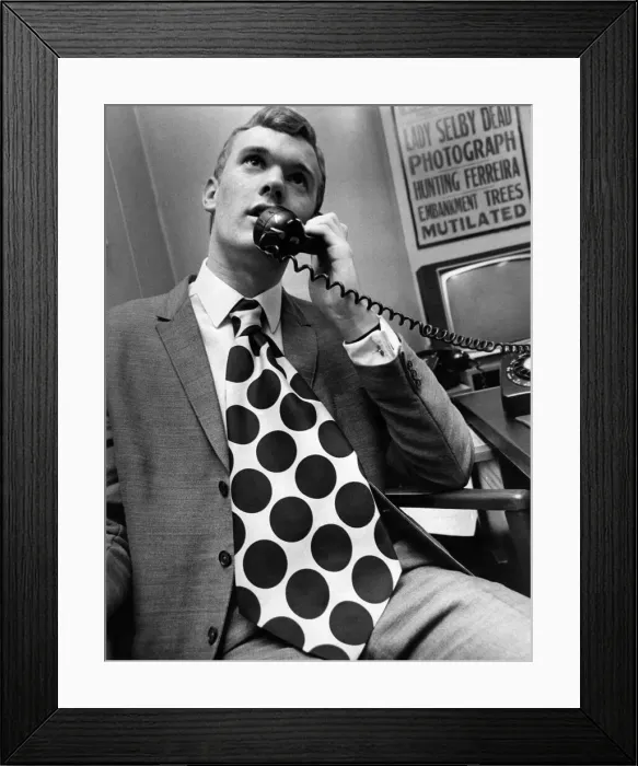 Framed Print : Clothing Fashion Menswear: Bob Reynolds wearing outsize tie. November 1966 P021957