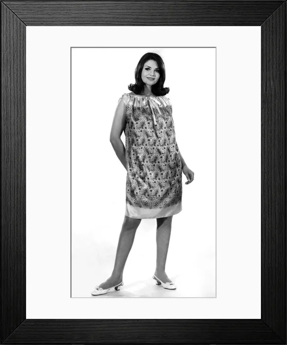Framed Print : Clothing Fashion 1966: Model Hilary Harvey. Scarf dress