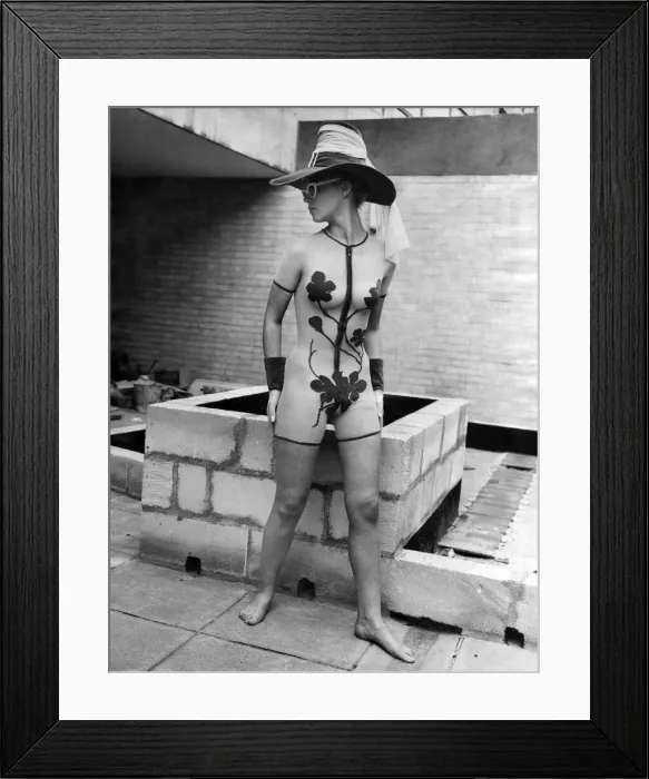 Framed Print : Clothing Fashion Beachwear: Gloria Martin wearing Puritan Maid