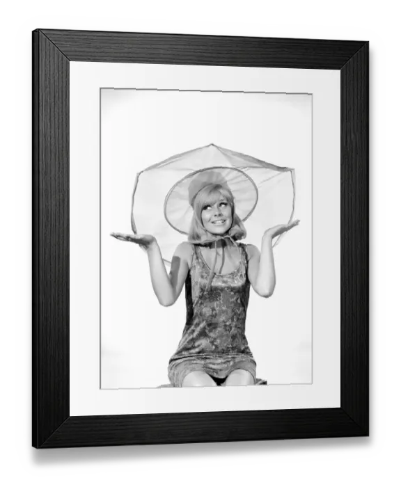 Framed Print : Clothing: Fashion: Hats: Woman wearing umbrella hat. Model: Marilyn Rickard Framed Print : Clothing: Fashion: Hats: Woman wearing umbrella hat. Model: Marilyn Rickard